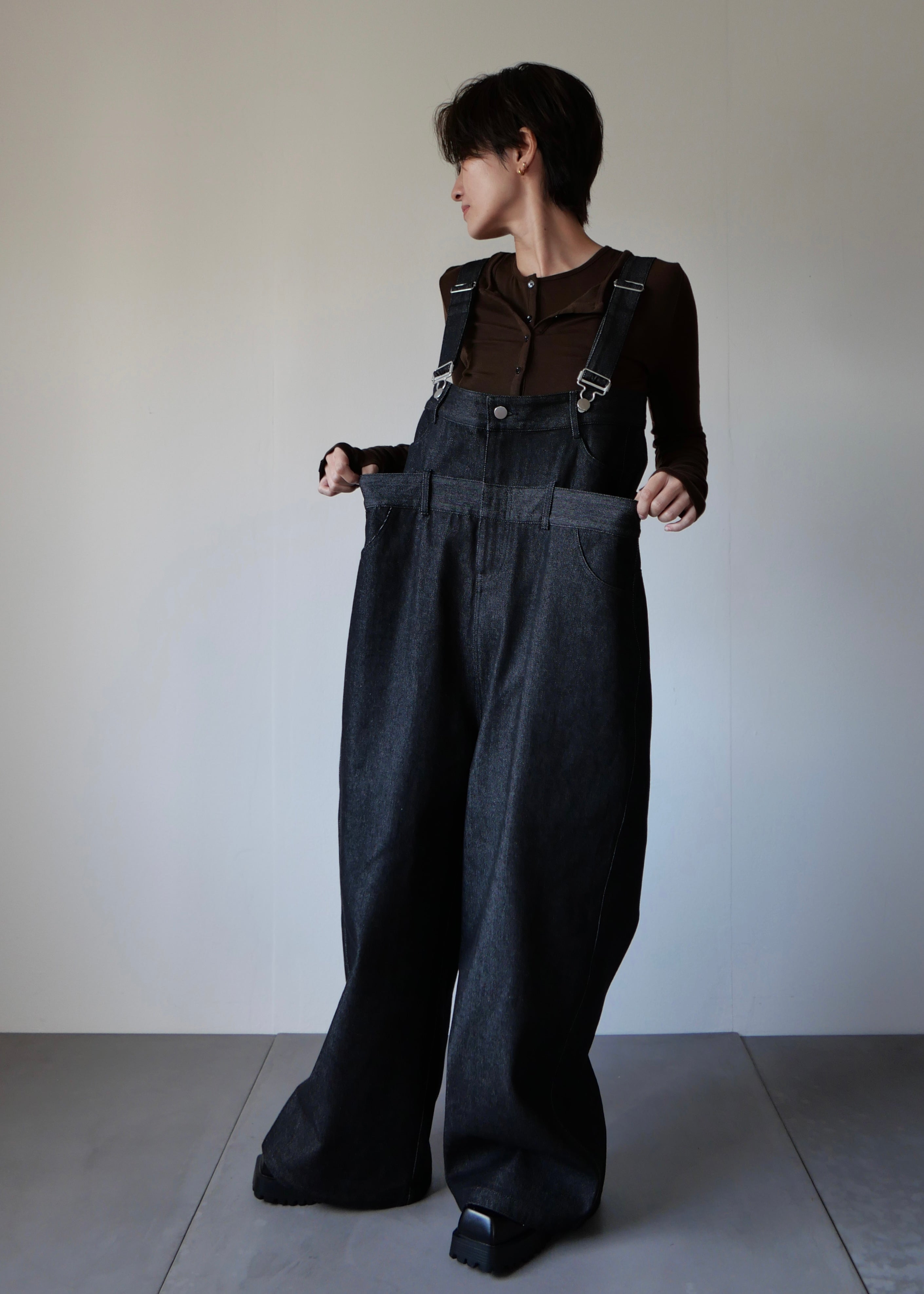 レイヤードワイドデニムサロペット-BLACK- – SH_KI