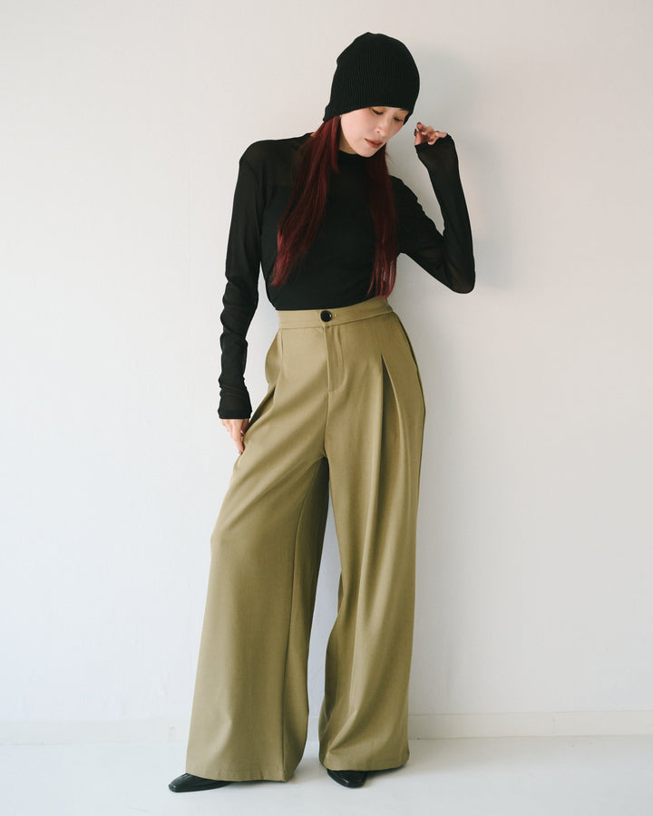 シアー切替ロングスリーブトップス