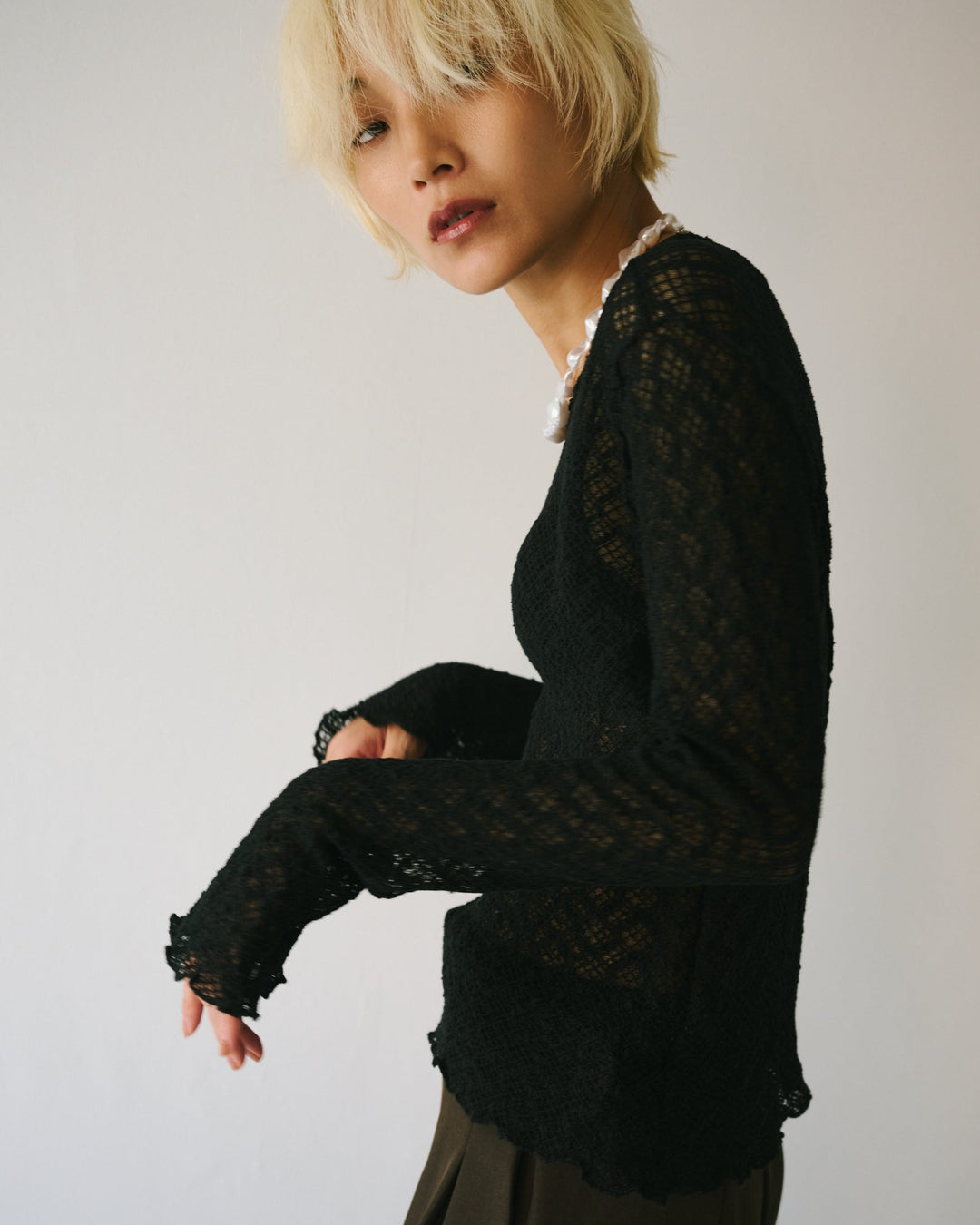 メッシュニットロングトップス