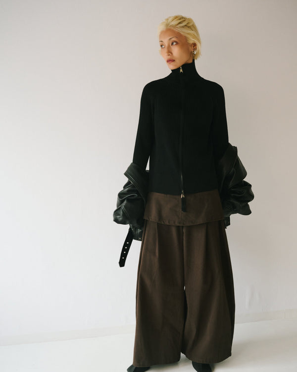 ジップアップリブニット