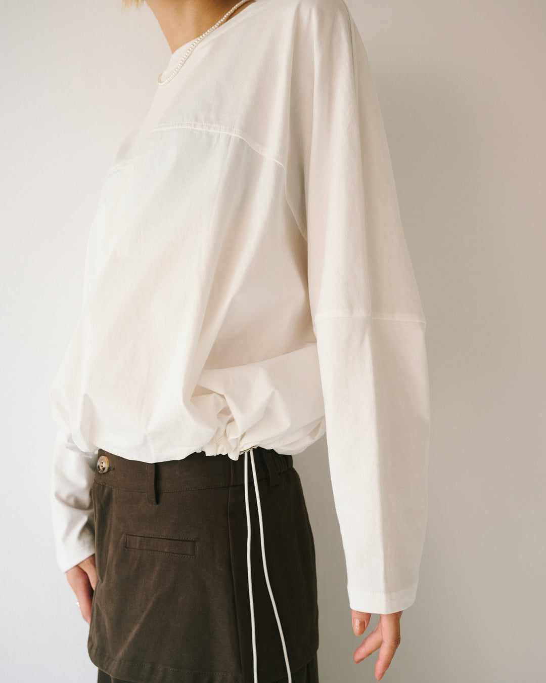 シャツ切替ドロストトップス
