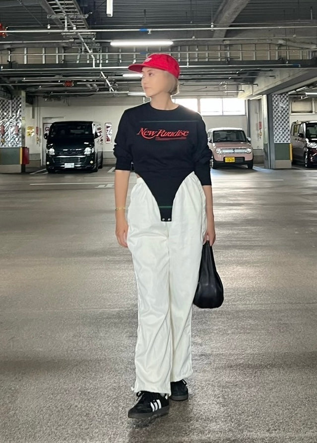 ルーズフィット ワンポイントロゴ ナイロン パラシュートパンツ