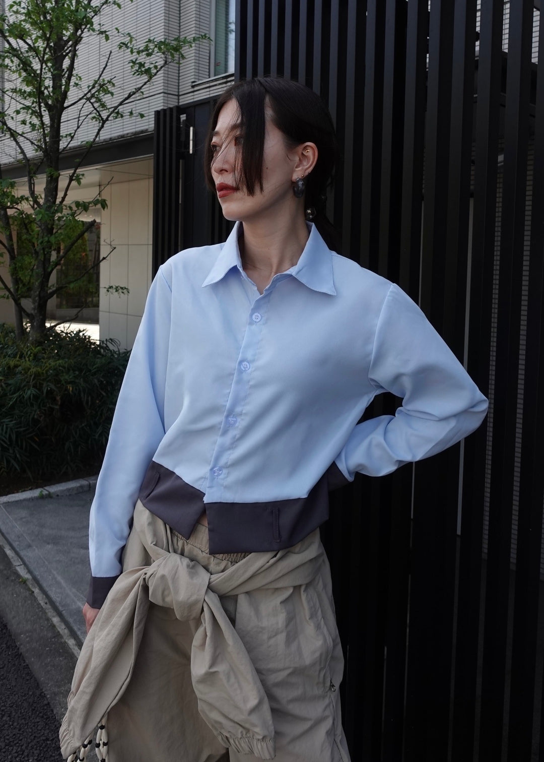 バイカラーショートシャツ