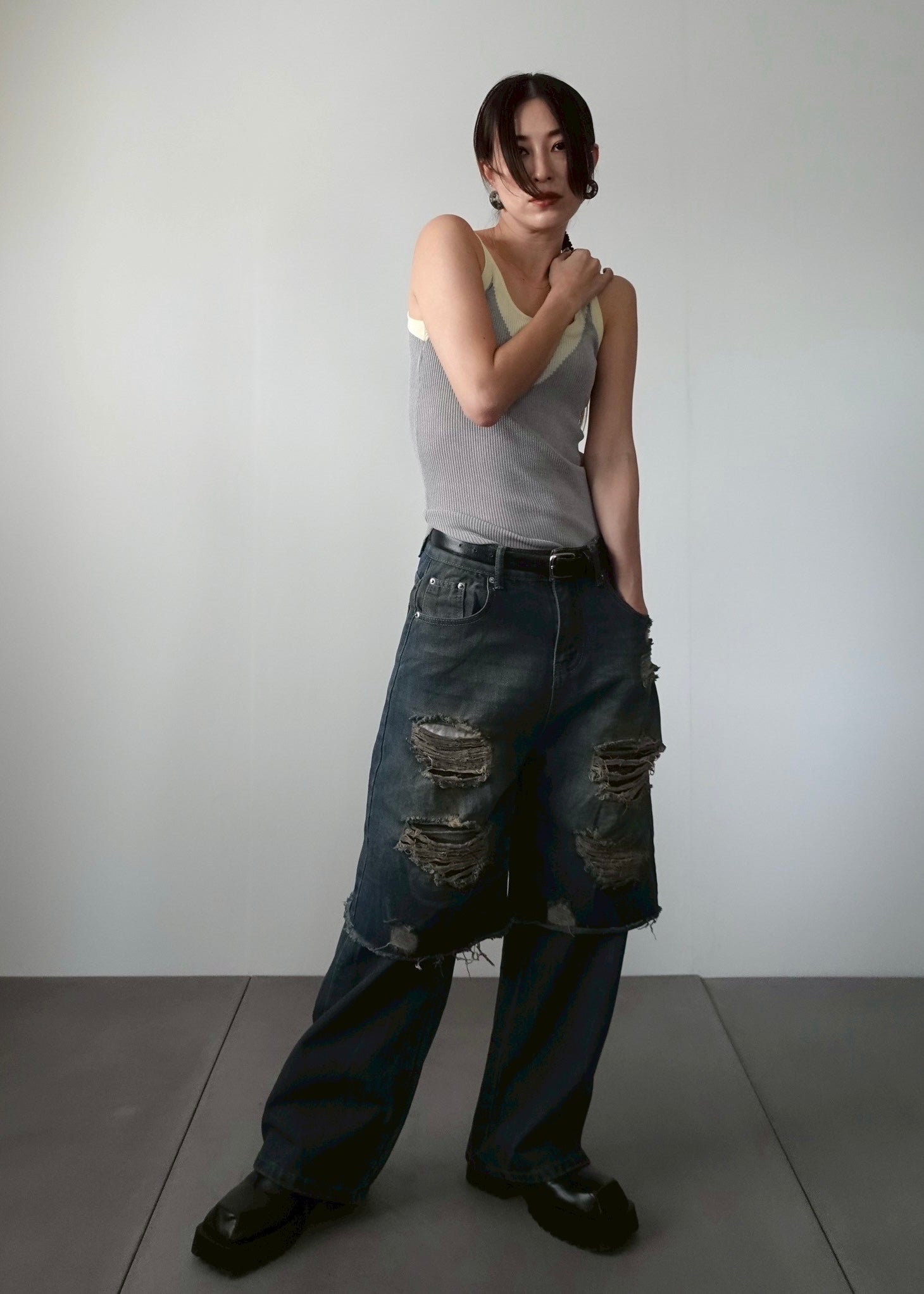 レイヤードダメージデニムパンツ – SH_KI