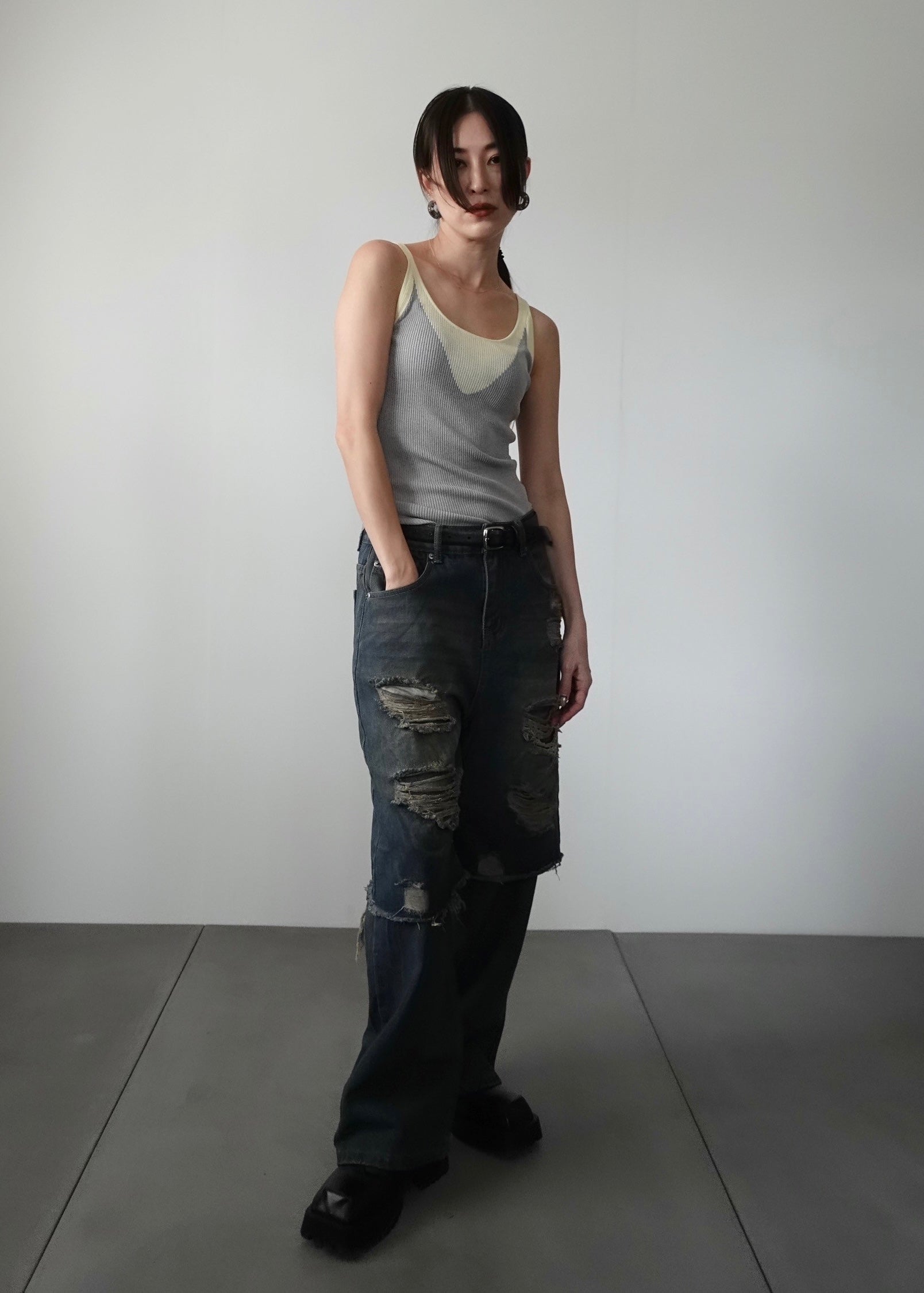 レイヤードダメージデニムパンツ – SH_KI