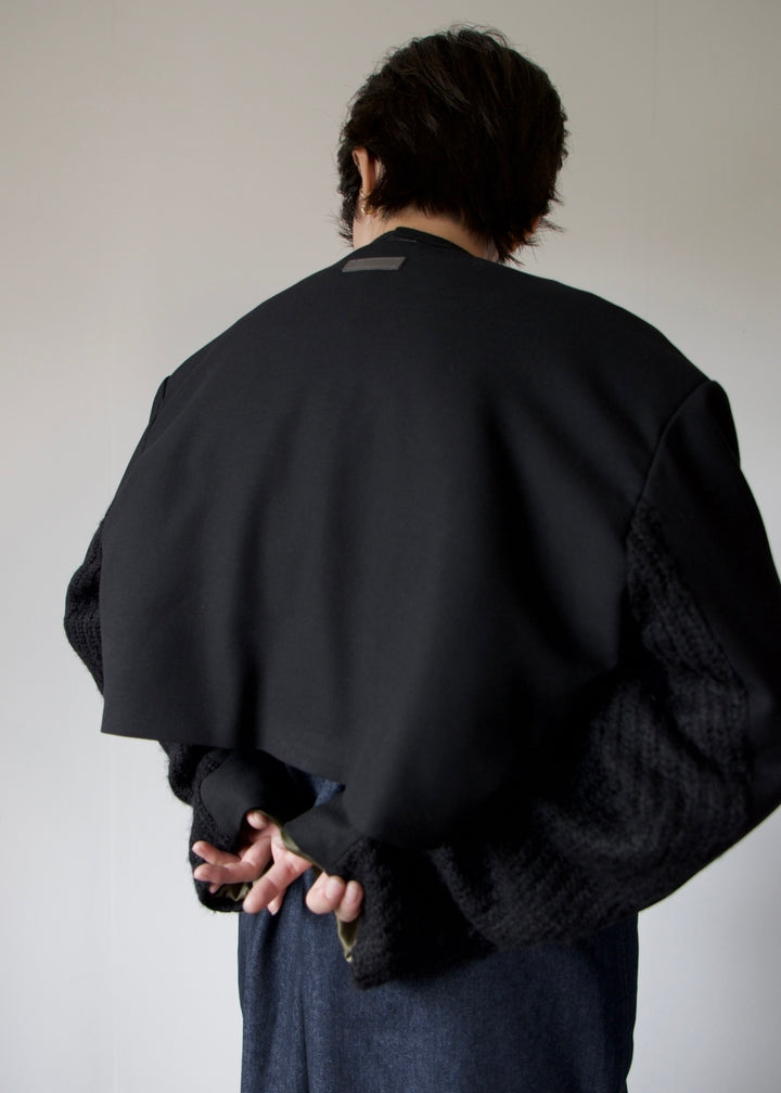 フードマフラー付きショートジャケット-BLACK-