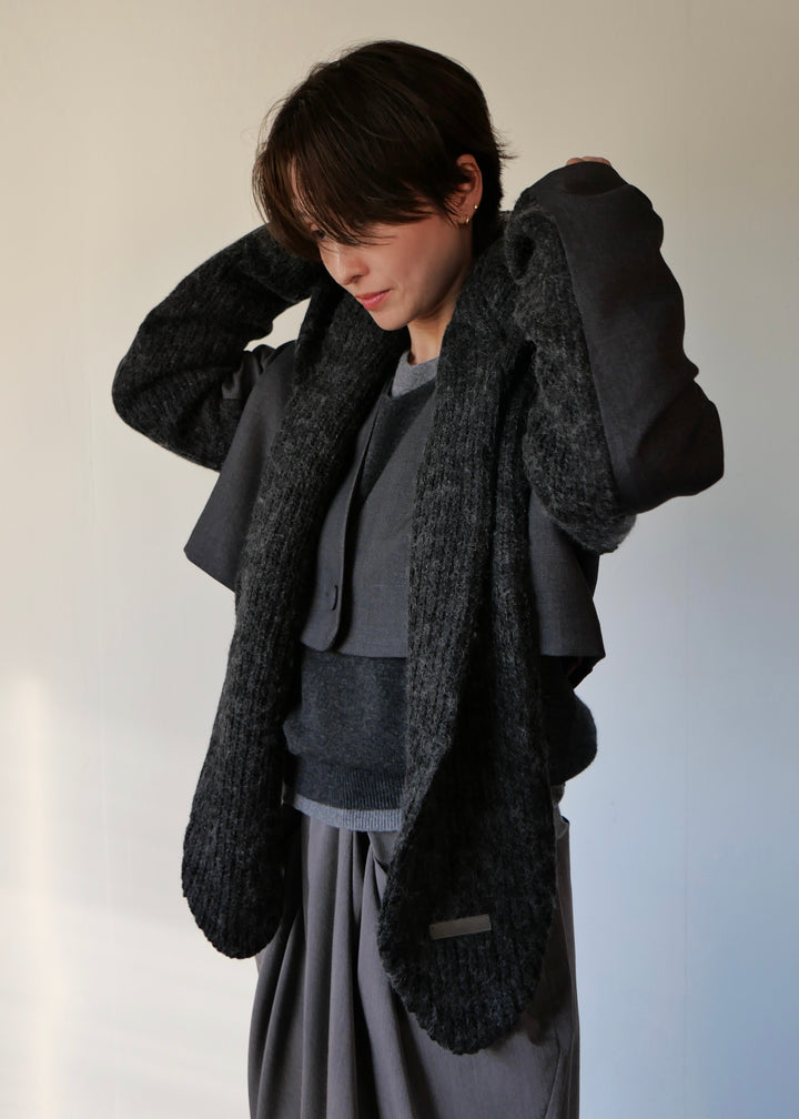 フードマフラー付きショートジャケット-GREY-