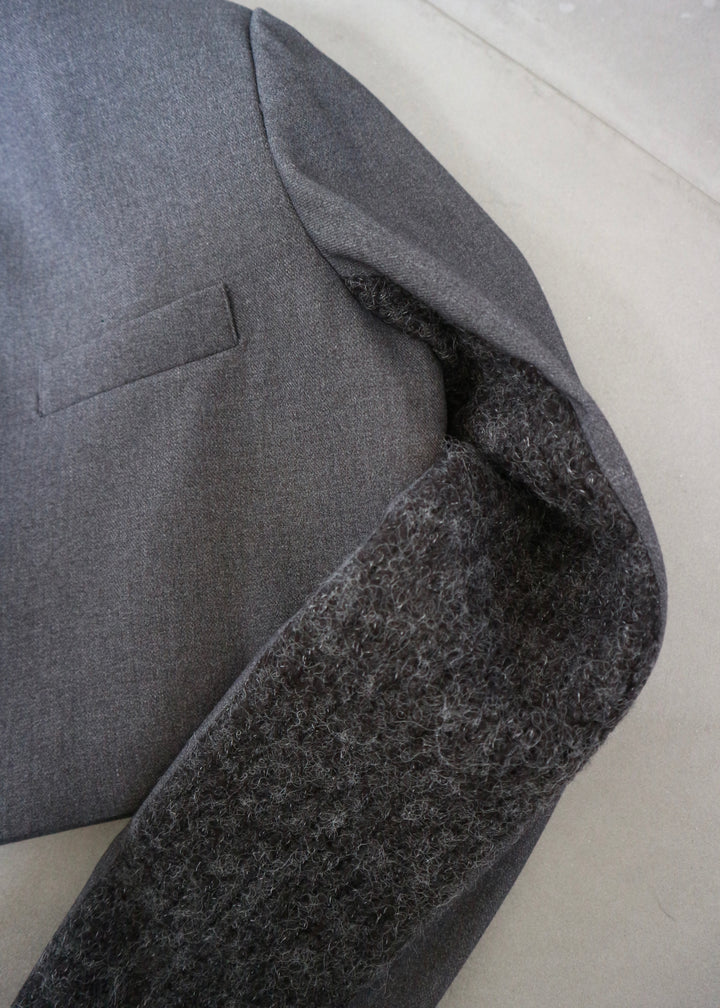 フードマフラー付きショートジャケット-GREY-