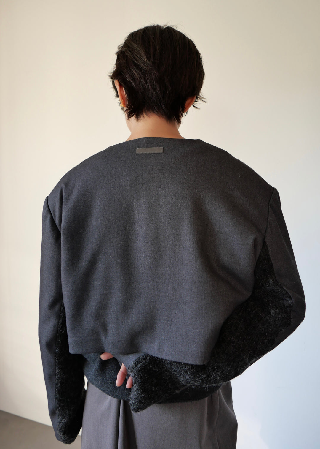 フードマフラー付きショートジャケット-GREY-