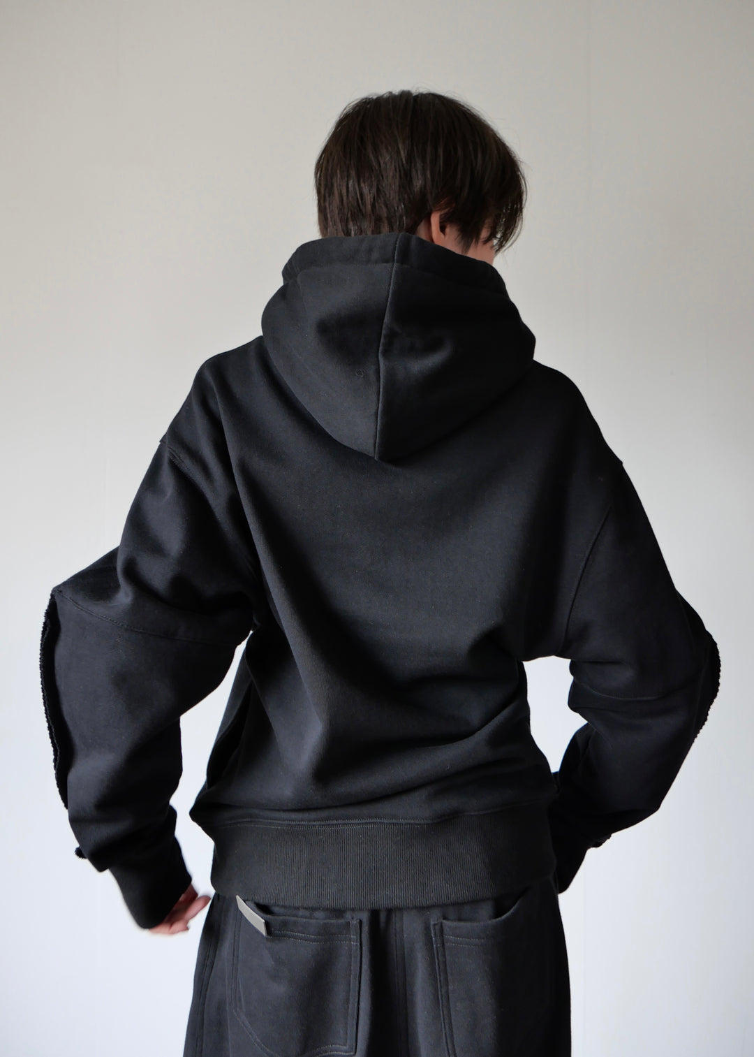 コクーンスリーブスウェットトップス-BLACK-