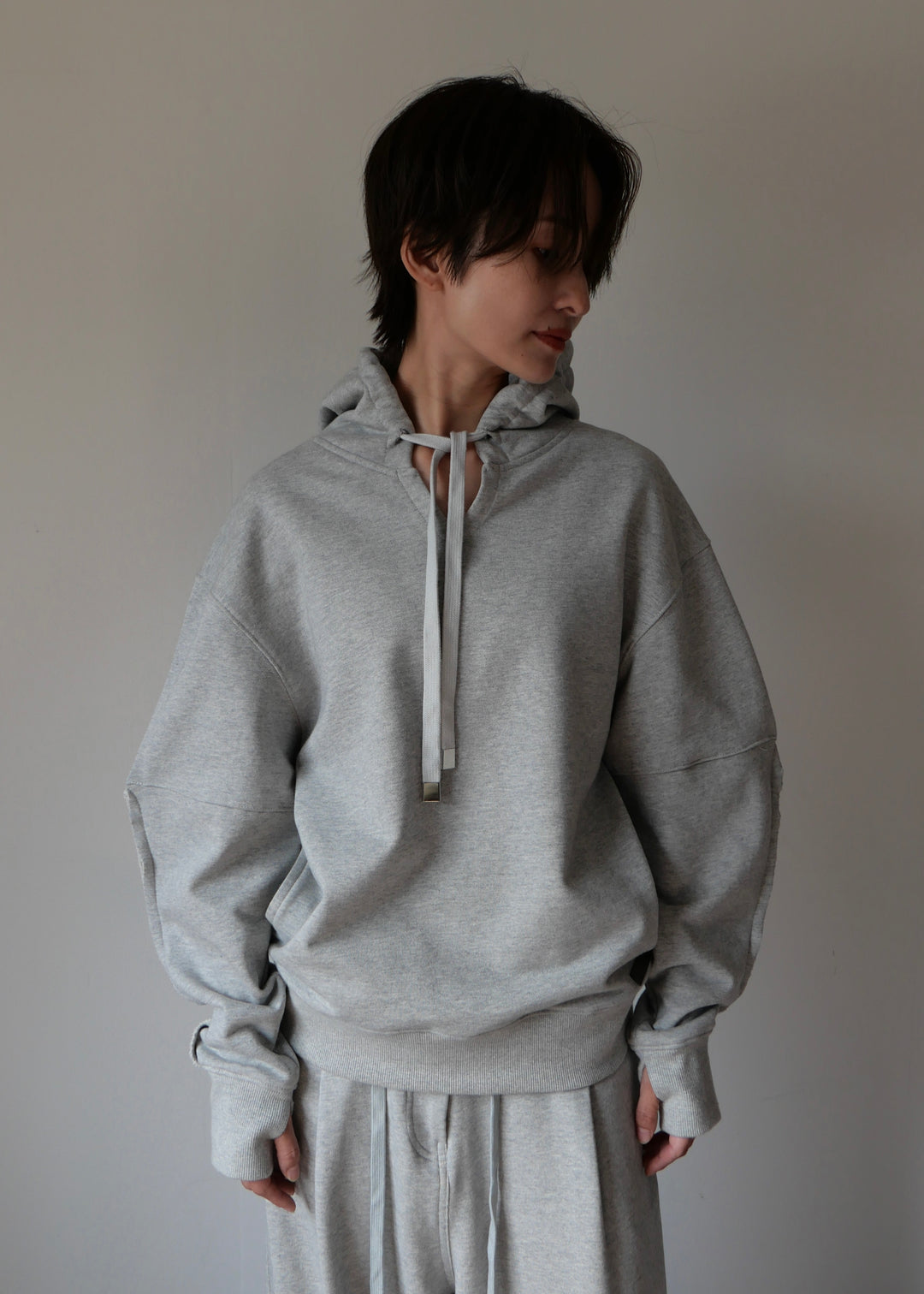 コクーンスリーブスウェットトップス-GREY-
