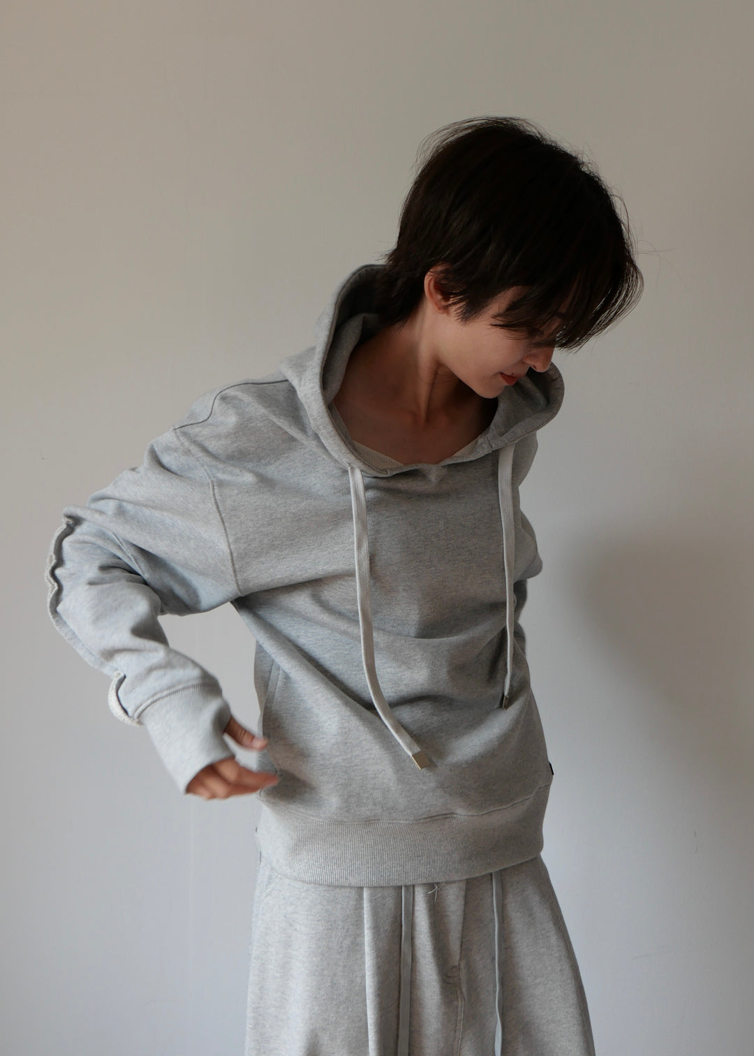 コクーンスリーブスウェットトップス-GREY-