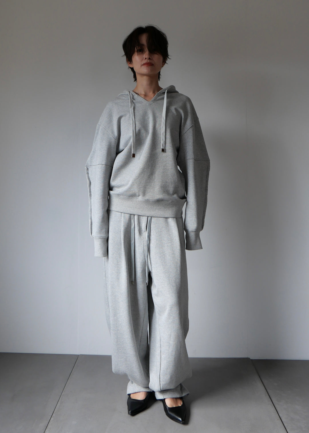 コクーンスリーブスウェットトップス-GREY-