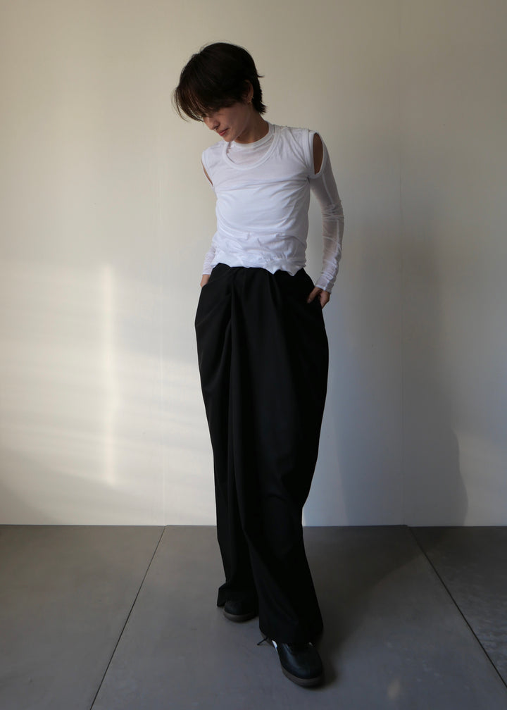 ドレープスラックスパンツ-BLACK-