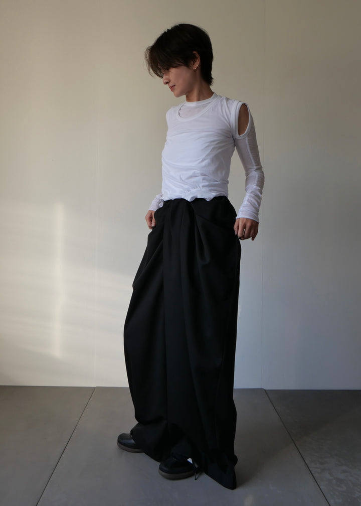 ドレープスラックスパンツ-BLACK-