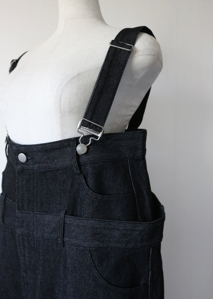 レイヤードワイドデニムサロペット-BLACK-