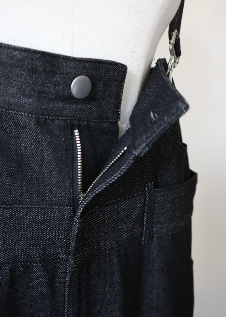 レイヤードワイドデニムサロペット-BLACK-