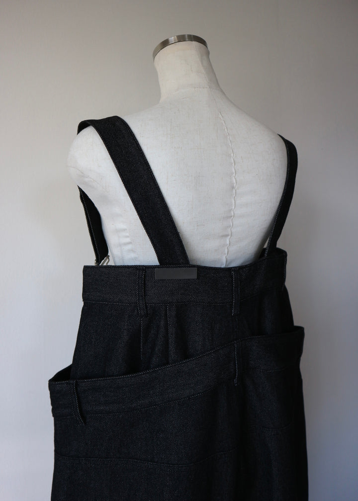 レイヤードワイドデニムサロペット-BLACK-