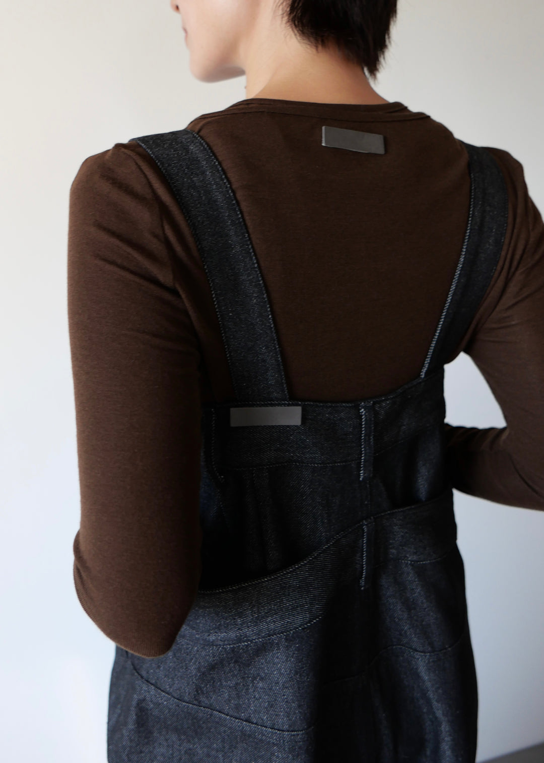 レイヤードワイドデニムサロペット-BLACK-