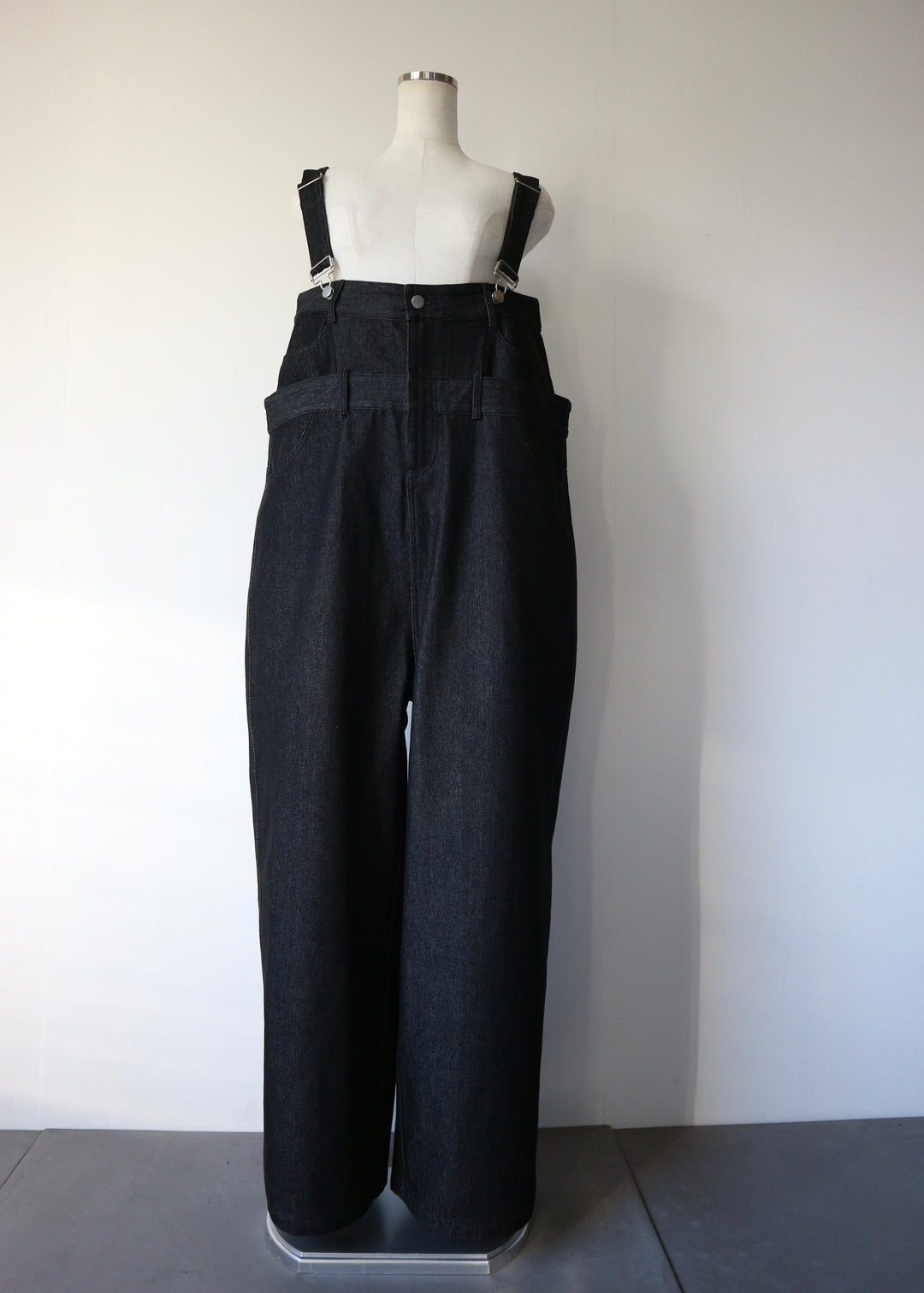 レイヤードワイドデニムサロペット-BLACK-