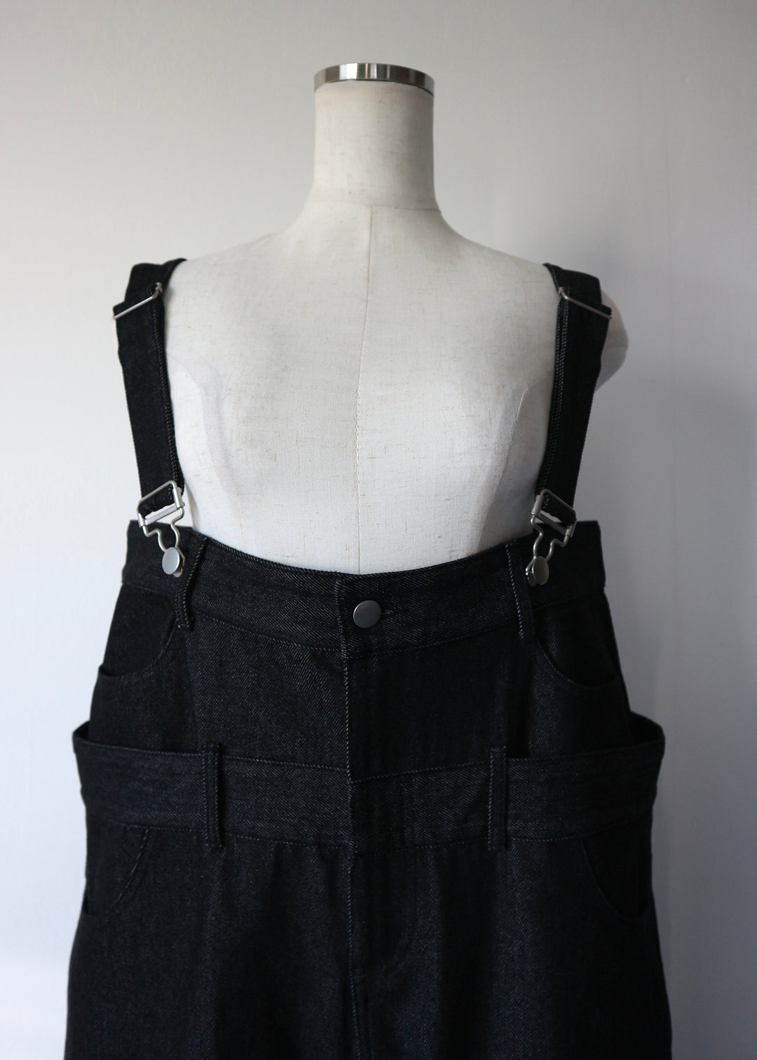 レイヤードワイドデニムサロペット-BLACK-