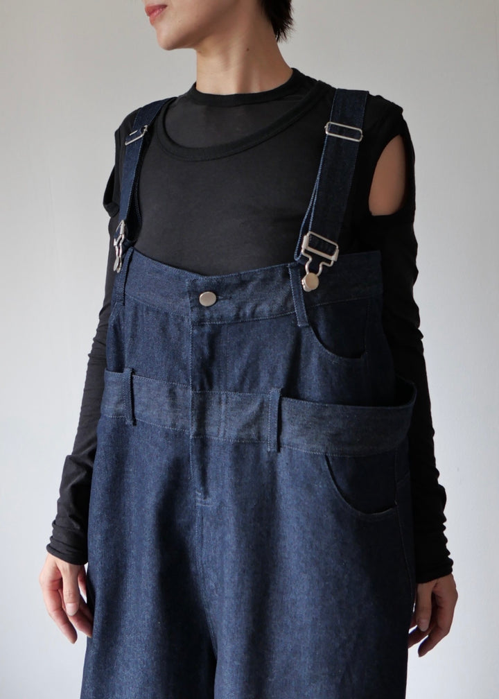 レイヤードワイドデニムサロペット-INDIGO-