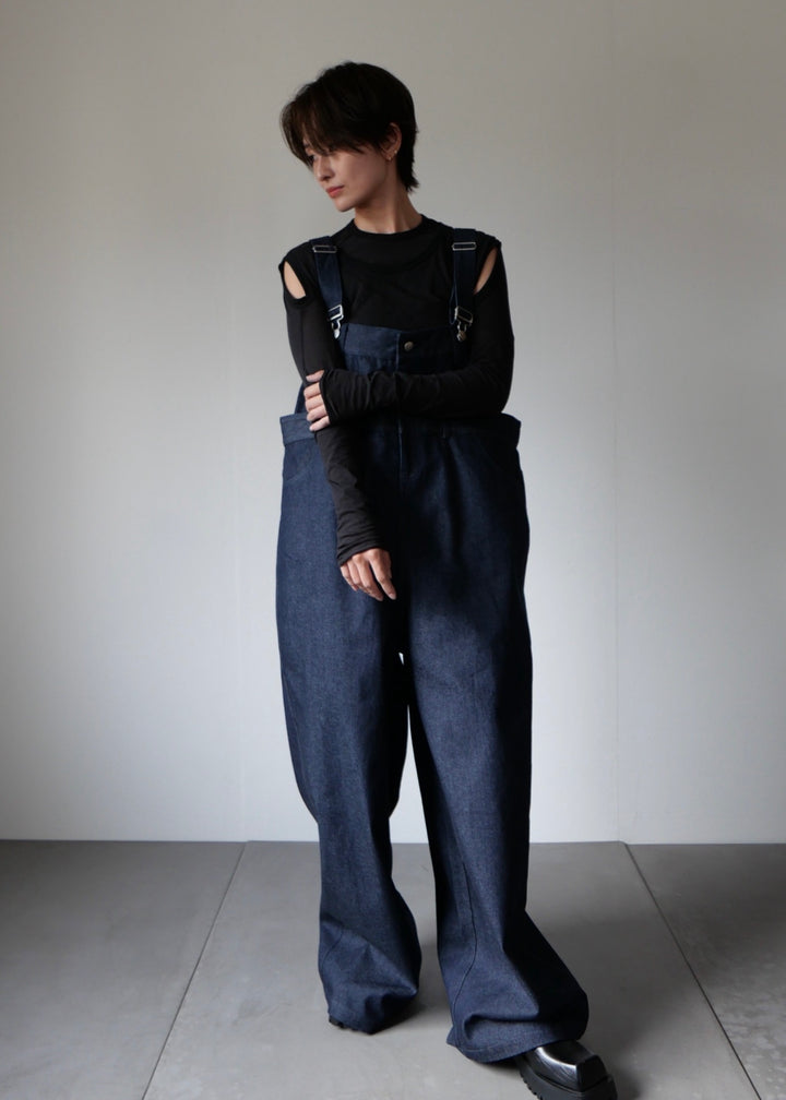 レイヤードワイドデニムサロペット-INDIGO-