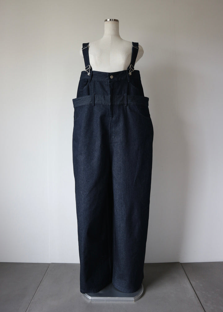 レイヤードワイドデニムサロペット-INDIGO-