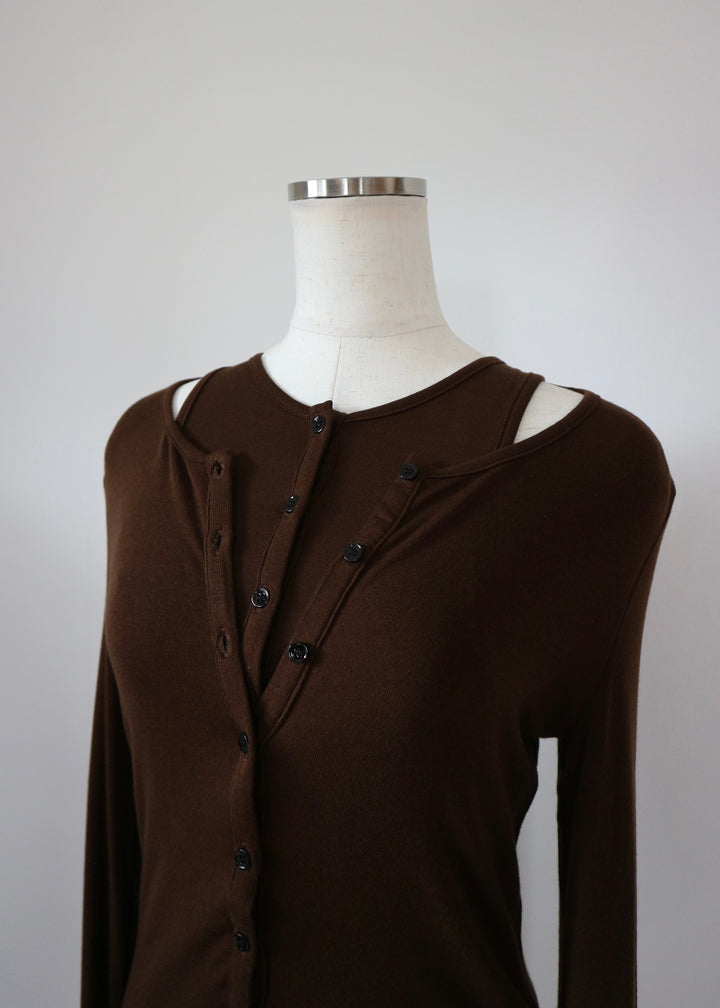 ヘンリーネックレイヤードトップス