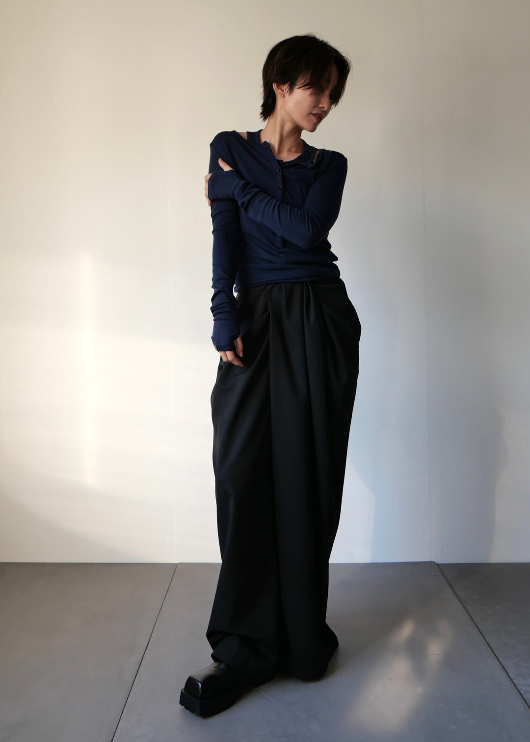 ヘンリーネックレイヤードトップス