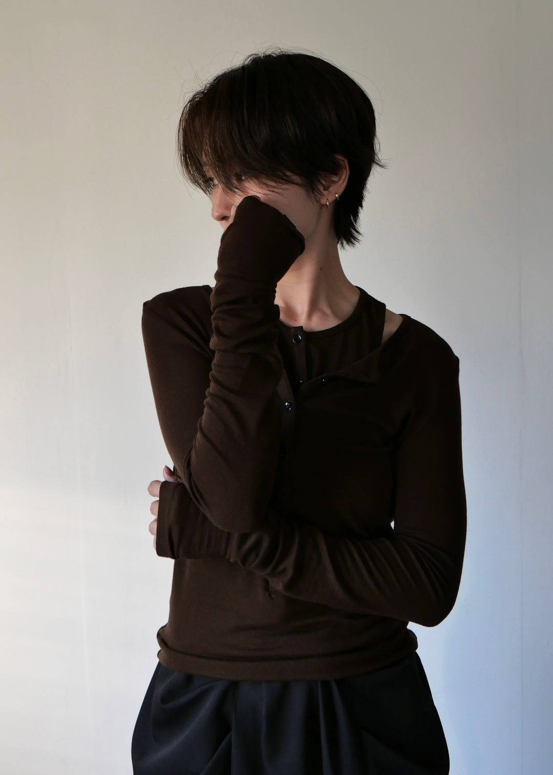 ヘンリーネックレイヤードトップス