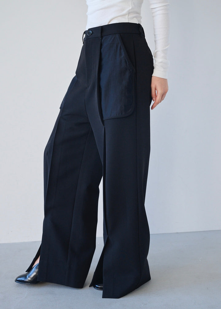 シアーコンビスリットパンツ_BLACK