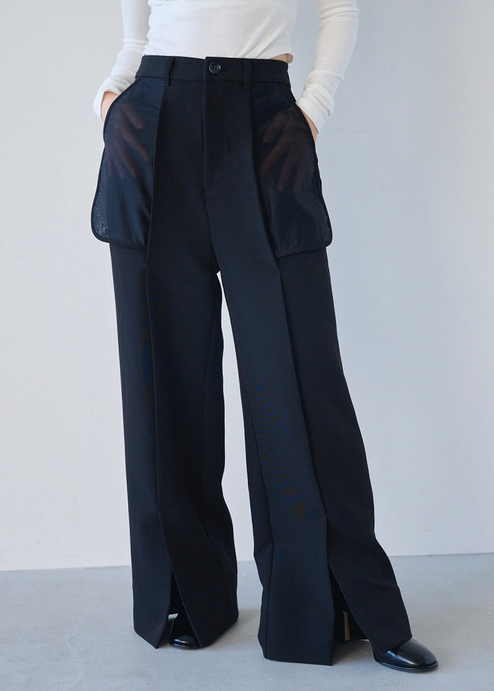 シアーコンビスリットパンツ_BLACK