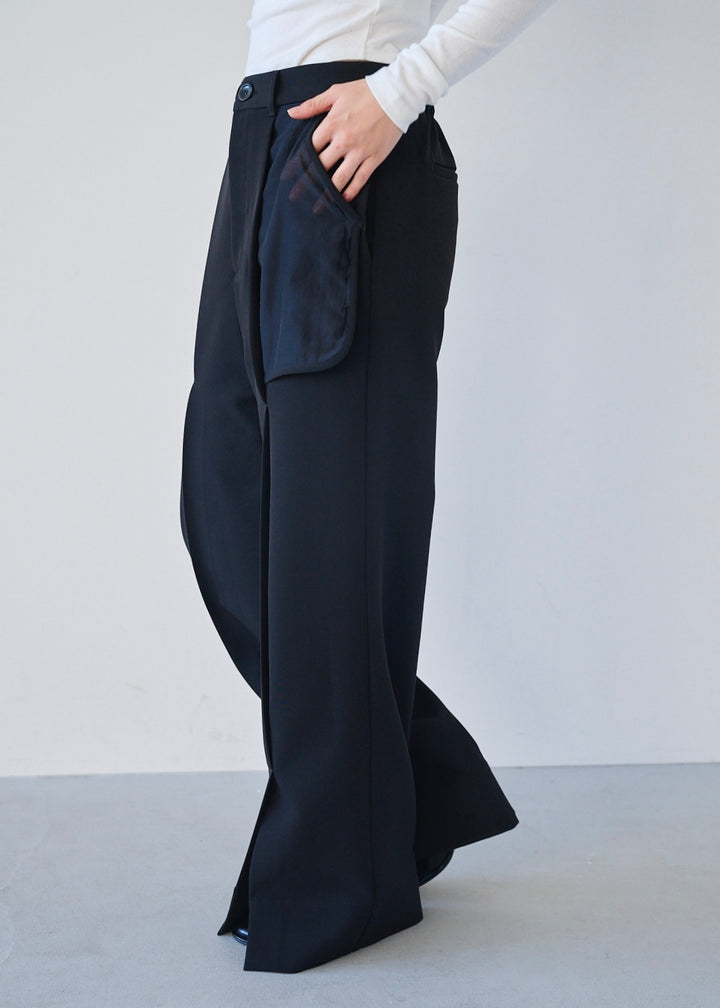 シアーコンビスリットパンツ_BLACK