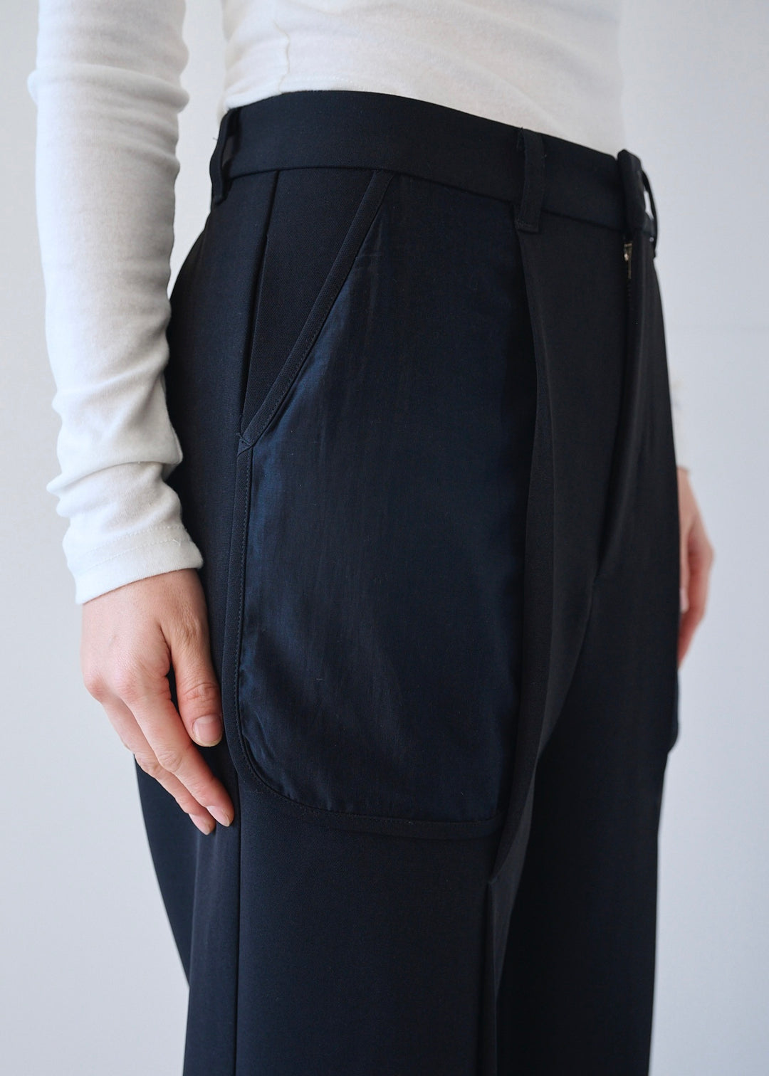 シアーコンビスリットパンツ_BLACK