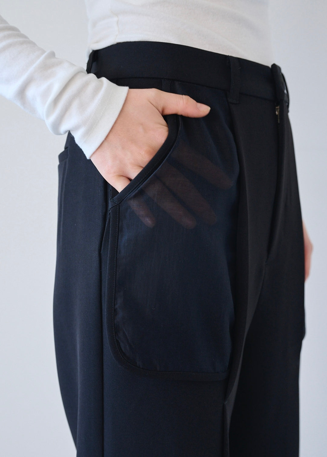 シアーコンビスリットパンツ_BLACK