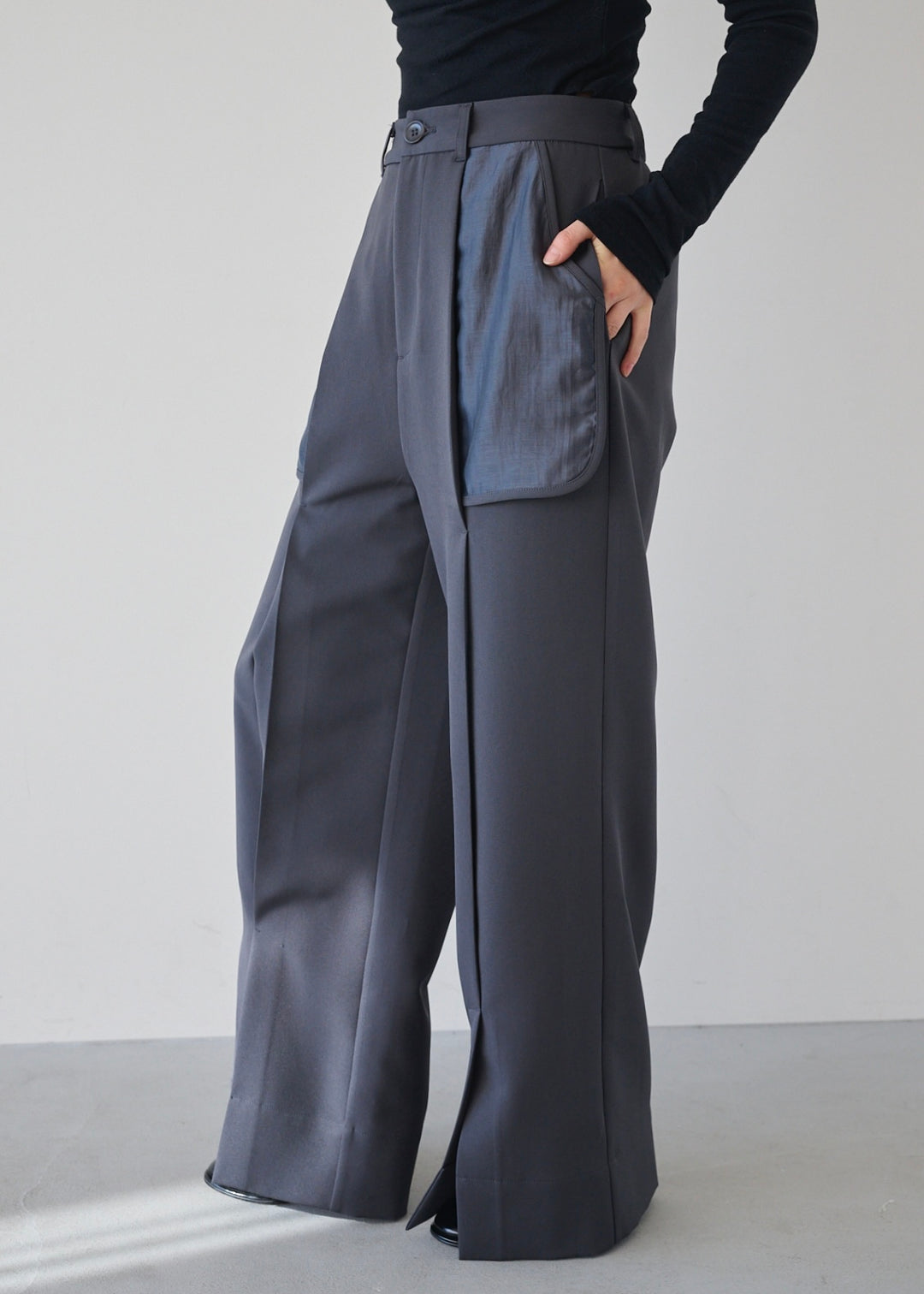 シアーコンビスリットパンツ_GREY