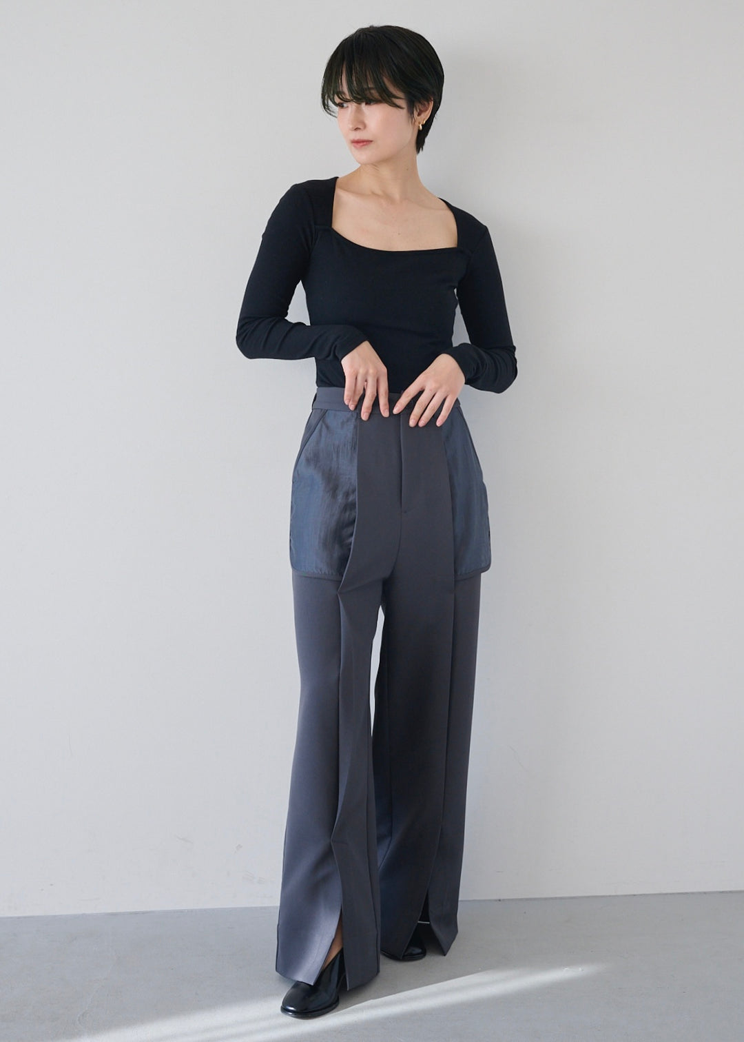 シアーコンビスリットパンツ_GREY