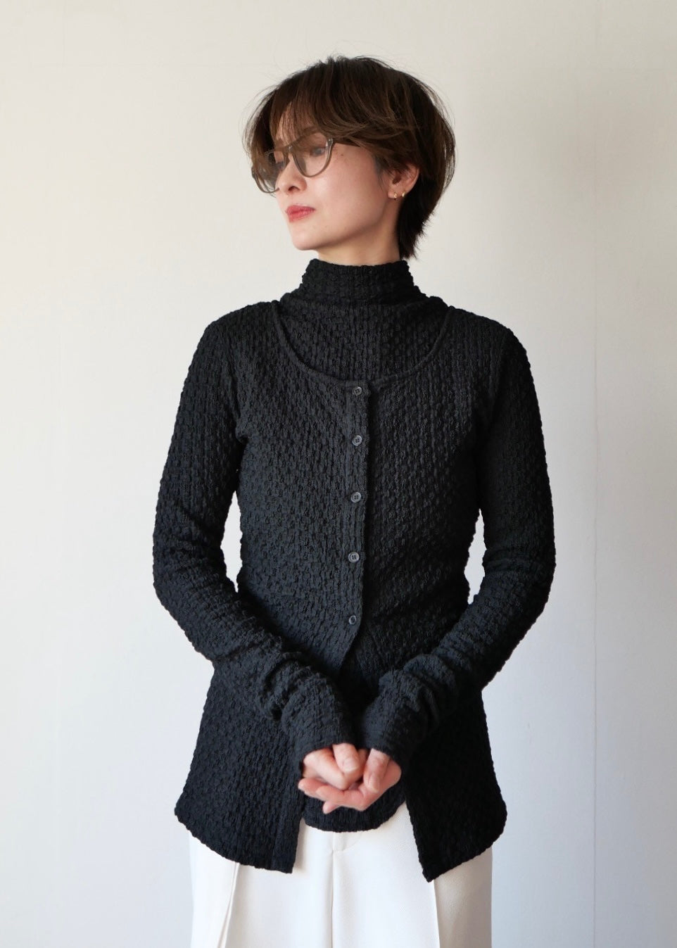 レイヤードポコポコトップス_BLACK