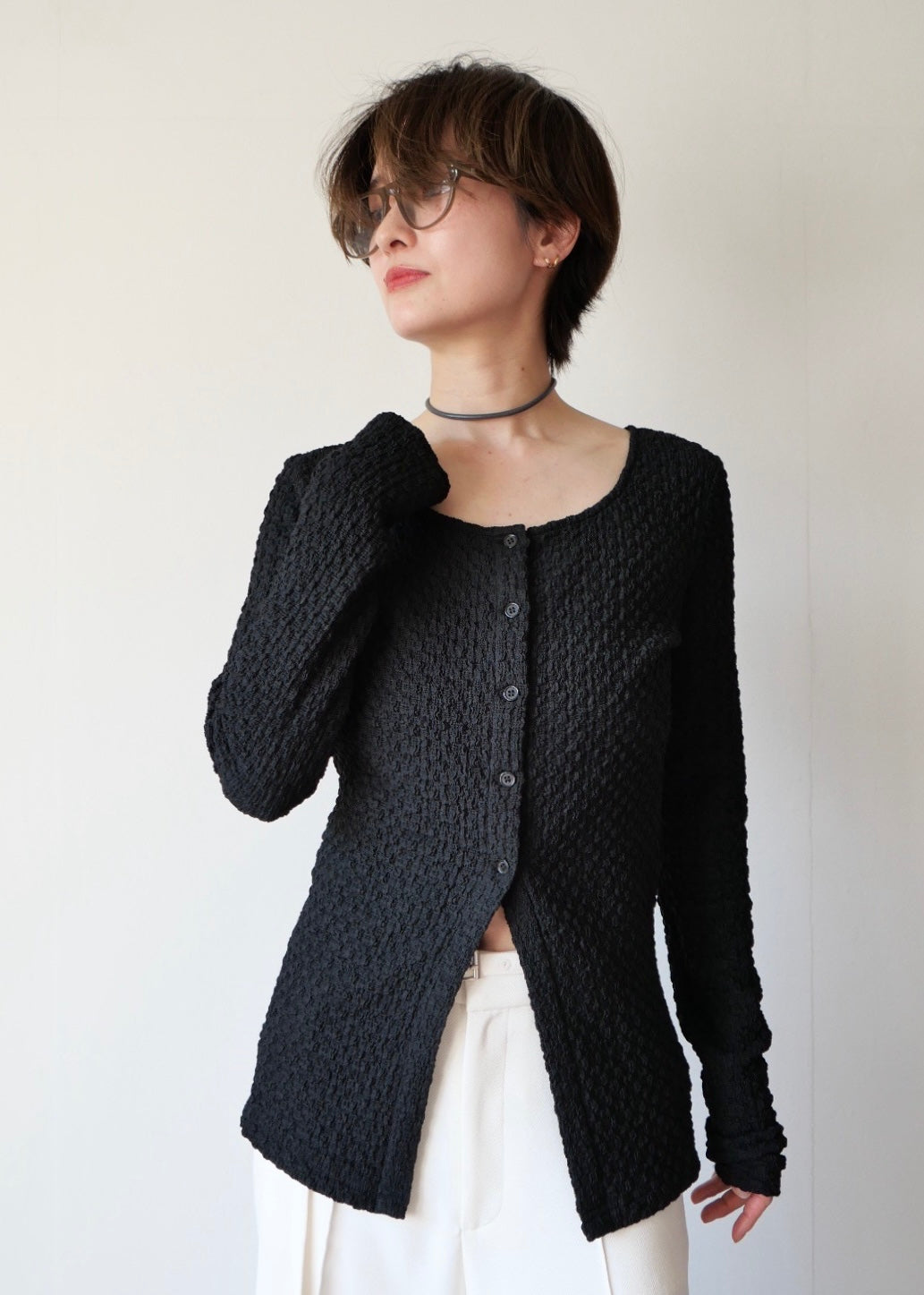 レイヤードポコポコトップス_BLACK