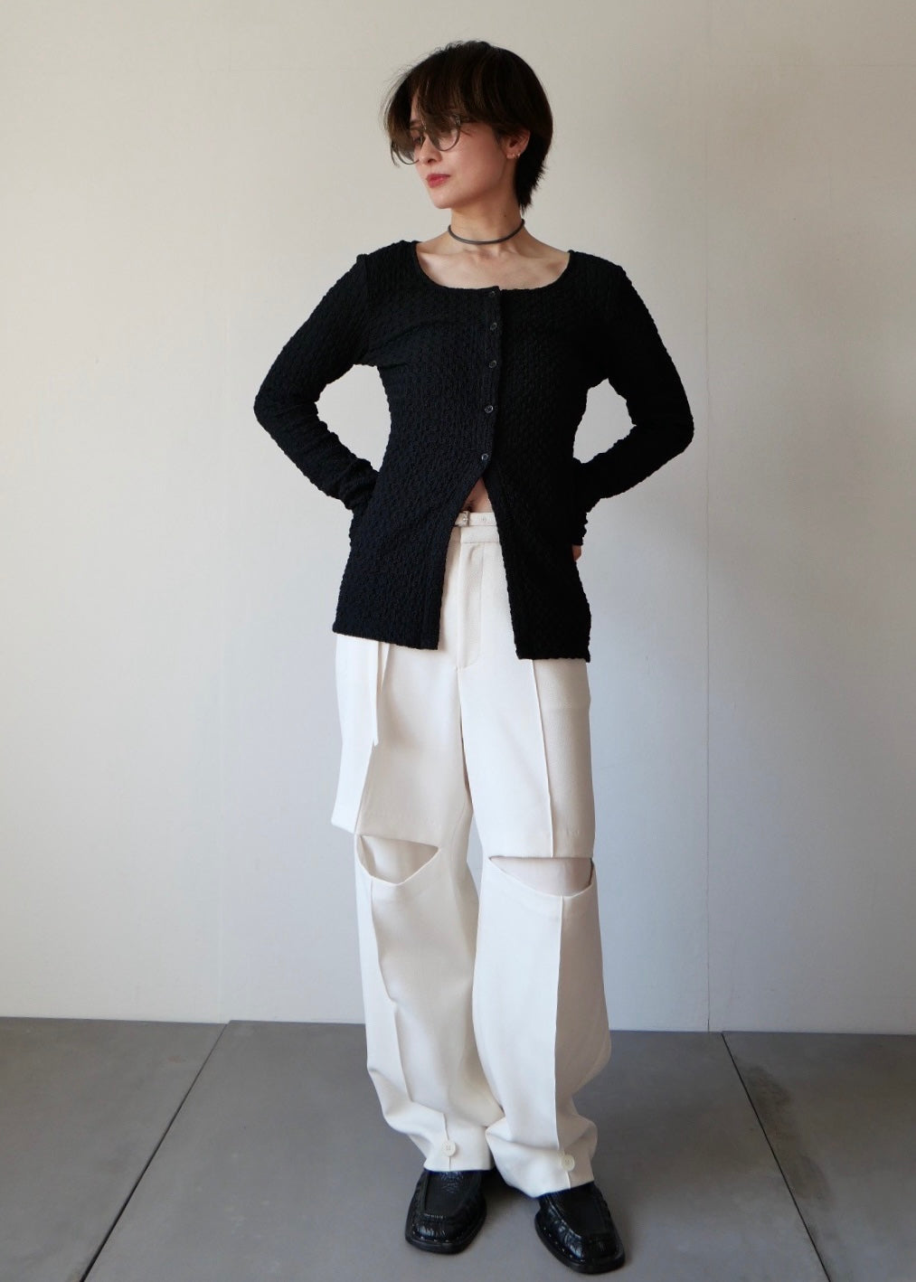 レイヤードポコポコトップス_BLACK