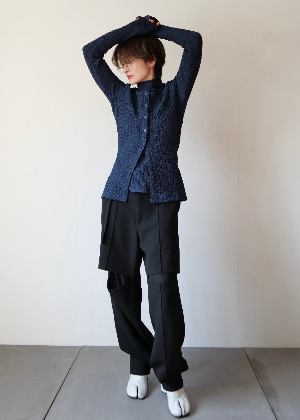 レイヤードポコポコトップス_NAVY