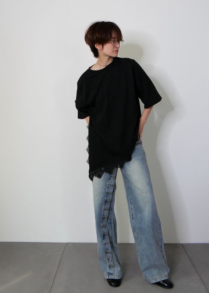 アシンメトリーレースTシャツ